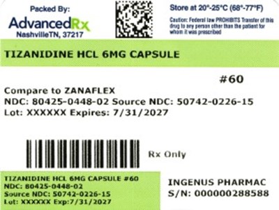Tizanidine HCL 6mg Capsule #60 - Tizanidine HCL 6mg 80425 0448 02